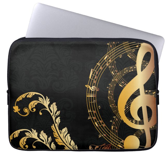 Elegant Black guld Music Note Laptop Fodral (Framsidan)