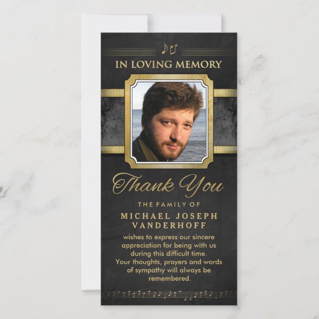 Elegant Black Guld Musik noter Memorial Tack (Framsida)