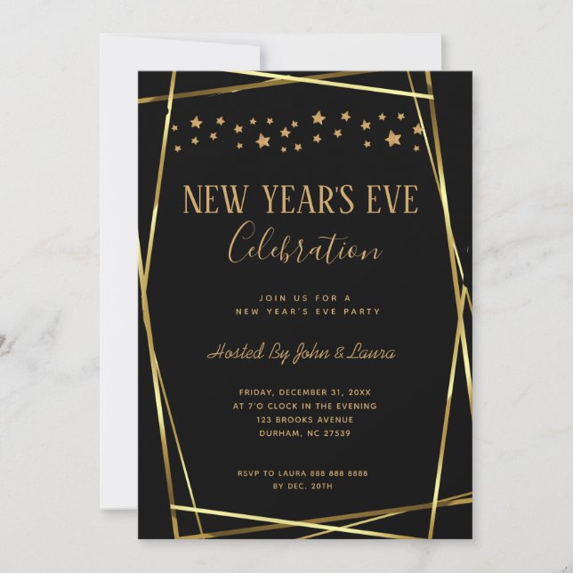 Elegant Black & guld New Years party Meddelande (Framsida)