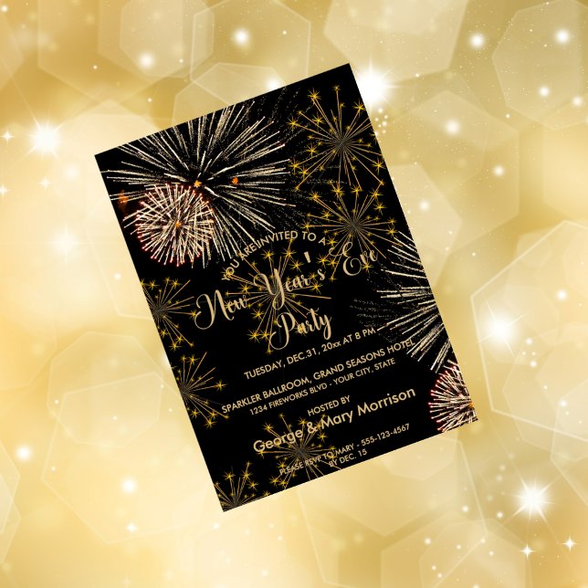 Elegant Black Guld Nyårsafton Party-inbjudan Julkort (Skapare uppladdad)