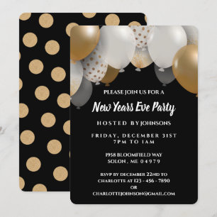 Elegant Black & Guld Nyårsafton Party Inbjudningar