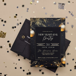 Elegant Black & Guld Nyårsafton Party Inbjudningar
