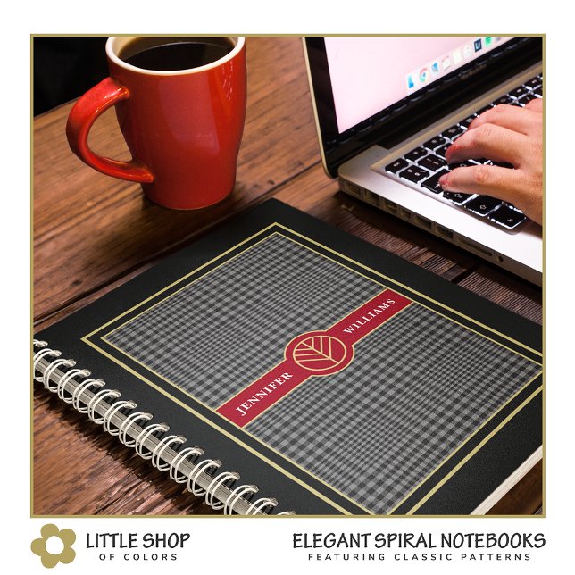 Elegant Black Guld och Red Play Monogrammed Anteckningsbok (Skapare uppladdad)