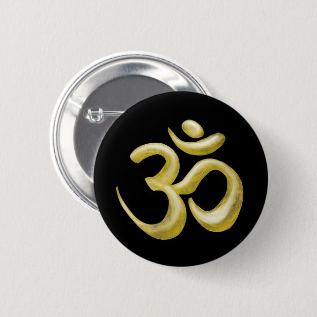 Elegant Black Guld Om sanskrit Symbol Knapp (Framsida & baksida)