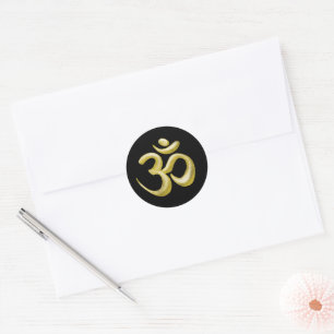 Elegant Black Guld Om sanskrit Symbol Runt Klistermärke