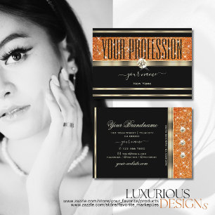 Elegant Black Guld Orange Gnistra Glitter Diamond Visitkort