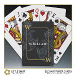 Elegant Black Guld Paisley Monogram Initial Namn Casinokort<br><div class="desc">De här spelkorten har ett klassiskt svart och grått paisley mönster med elegant guld anpassade namn och initialer. Denna sofistikerade utformning kommer att tilltala manar och kvinnor med diskriminerande smak. Ändra namn och initialer för att skapa en sofistikerad gåva till marskalkar i Far och bröllop som leker spel och poker....</div>