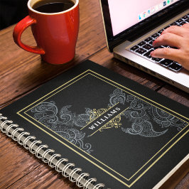 Elegant Black Guld Paisley Monogrammed Anteckningsbok
