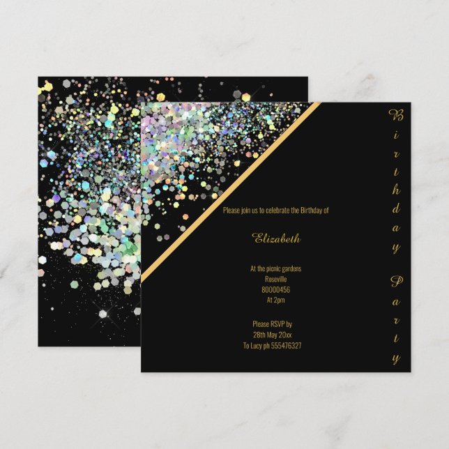 ELEGANT BLACK GULD PASTEL SPOT BIRTHDAY 2 INBJUDNINGAR (Fram/baksida)