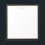 Elegant Black Guld Personlig Anteckningsblock<br><div class="desc">Det här anteckningsblocket har elegant och minimalistiska tjocka svarta gräns och tunna guld gräns. Anpassa den med ditt namn eller med ditt företag namn.</div>