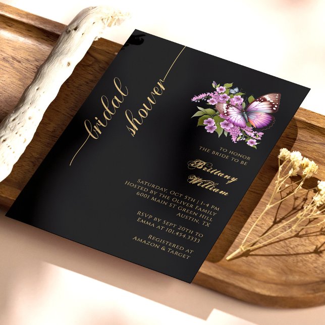 Elegant Black & Guld: Personlig Möhippa Inbjudningar (Elegant Black & Gold: Personalized Bridal Shower Invitation)