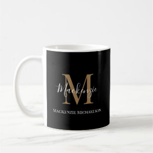 Elegant Black Guld Personlig Monogram Namn Kaffemugg