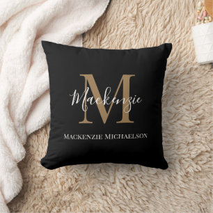 Elegant Black Guld Personlig Monogram Namn Kudde
