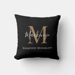 Elegant Black Guld Personlig Monogram Namn Kudde