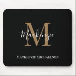 Elegant Black Guld Personlig Monogram Namn Musmatta<br><div class="desc">Elegant Black Guld Personlig Monogram Namn Mouse Pad</div>