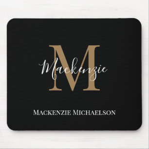 Elegant Black Guld Personlig Monogram Namn Musmatta