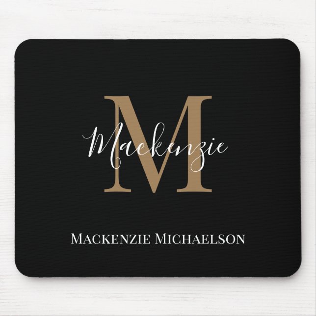 Elegant Black Guld Personlig Monogram Namn Musmatta (Framsidan)
