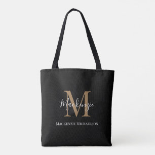 Elegant Black Guld Personlig Monogram Namn Tygkasse