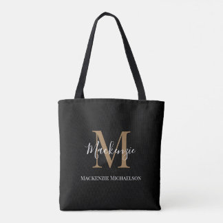 Elegant Black Guld Personlig Monogram Namn Tygkasse