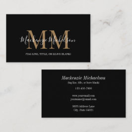 Elegant Black Guld Personlig Monogram Namn Visitkort