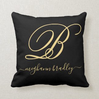 Elegant Black Guld Personlig Namn Monogrammed Kudde