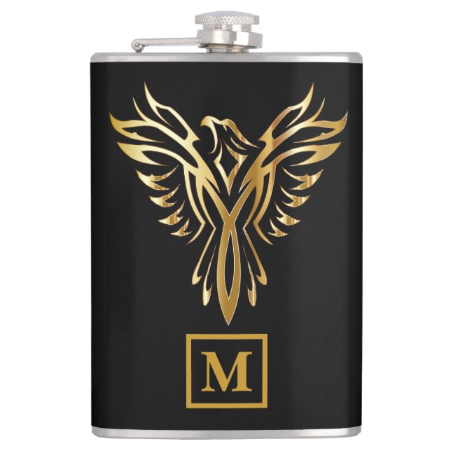 Elegant Black & Guld Phoenix Stigning Monogram Fickplunta (Framsidan)