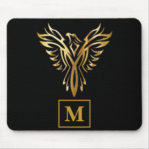 Elegant Black & Guld Phoenix Stigning Monogram Musmatta