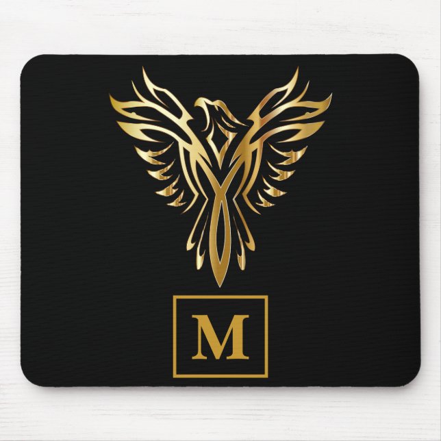 Elegant Black & Guld Phoenix Stigning Monogram Musmatta (Framsidan)