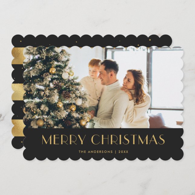 Elegant Black Guld Photo God jul Card Julkort (Fram/baksida)