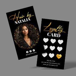 Elegant Black Guld Photo Hair Salon Lojalitetskort