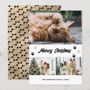Elegant Black Guld Photo Meowy jul Card Julkort