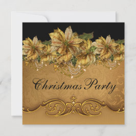 Elegant Black Guld Poinsettia Guld jul Party Inbjudningar
