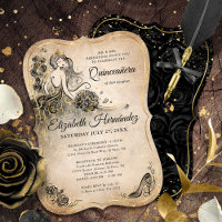 Elegant Black Guld Princess Quinceanera Birthday