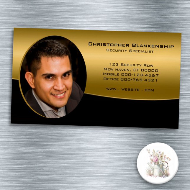 Elegant Black Guld Professionell Anpassningsbar Ph Magnetiska Visitkort (Share your business details on this black & gold professional photo on a magnetic business card.)