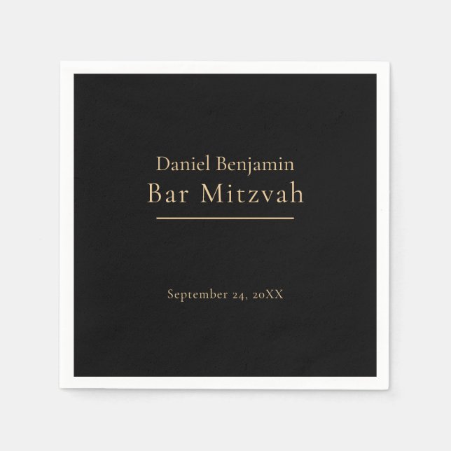 Elegant Black Guld Pub Mitzvah Pappersservett (Framsidan)