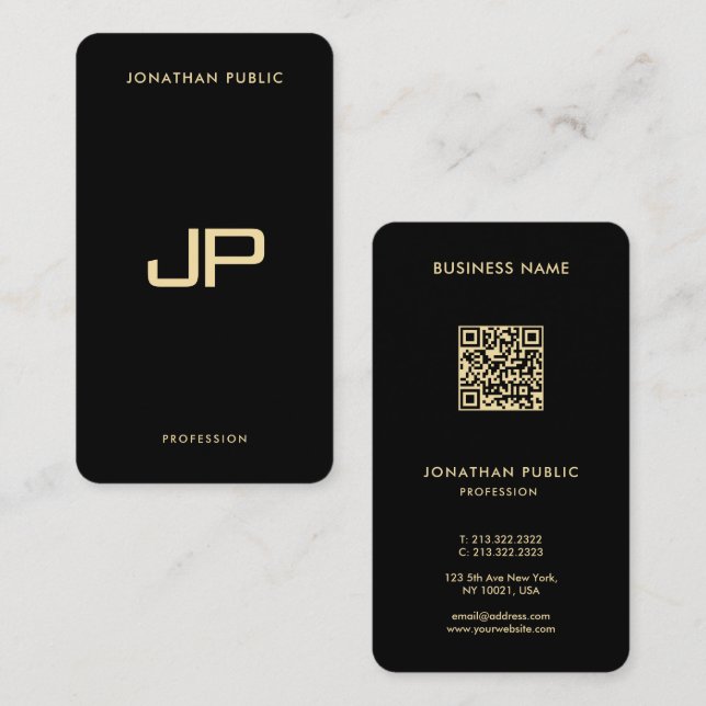 Elegant Black & Guld QR Code Luxury Premium Silke Visitkort (Fram/baksida)
