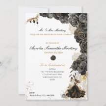 Elegant Black & Guld Quinceañera-inbjudan till Blo