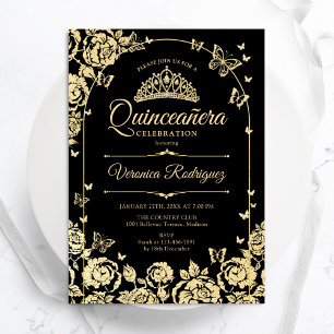Elegant Black Guld Quinceanera Inbjudningar