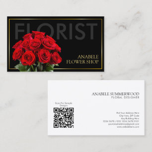Elegant Black Guld Ram Florist med Röd ros Visitkort
