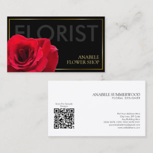 Elegant Black Guld Ram Florist med Röd ros Visitkort