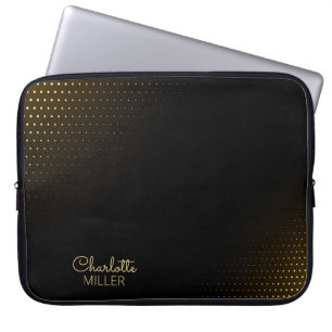 Elegant Black-Guld-raster med eget namn Laptop Fodral