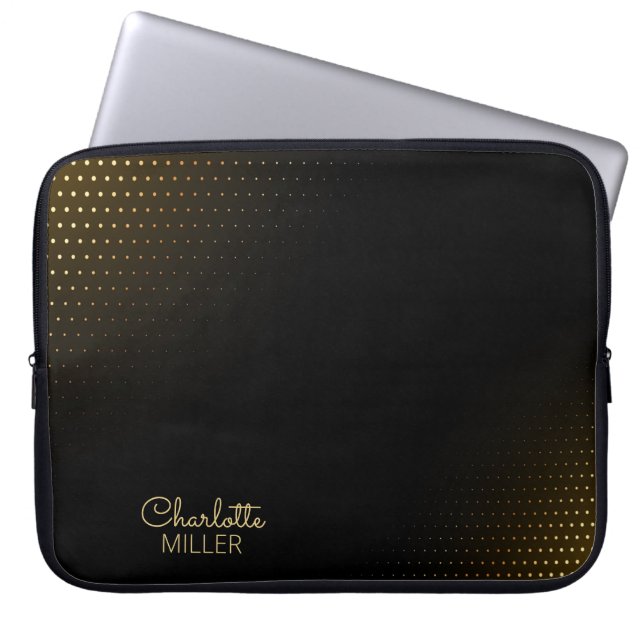 Elegant Black-Guld-raster med eget namn Laptop Fodral (Framsidan)