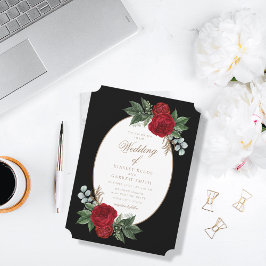 Elegant Black & Guld Red Blommigt Bröllop Inbjudningar