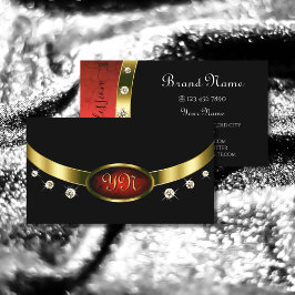 Elegant Black Guld Red Marble Monogram Diamonds Visitkort