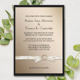 Elegant Black Guld Ribbon Bröllop Inbjudningar