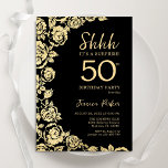 Elegant Black Guld Ro Surprise 50:e födelsedagen Inbjudningar<br><div class="desc">Black Guld Blommigt Surprise 50 Födelsedagsfest inbjudan. Elegantens utformning med ro,  faux guld-folie och typsnitt för typsnitt. Trendig inbjudan-kortets perfekt för en snyggt kvinnlig dag firande. Kan anpassas till vilken ålder som helst. Skrivna Zazzle-inbjudningar eller digital utskrivbar mall för omedelbar nedladdning.</div>
