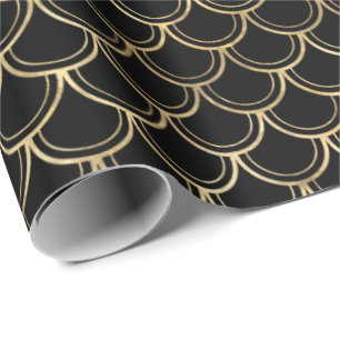 Elegant Black Guld Scallop Mönster Presentpapper