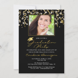 Elegant Black Guld Script Confetti Student Invita Inbjudningar