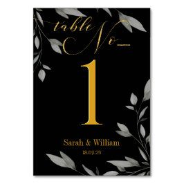 Elegant Black Guld Script Eucalyptus Löv Bordsnummer