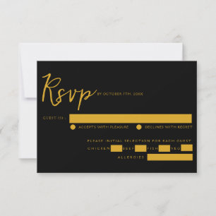 Elegant Black & Guld Script Meal Choal Bröllop OSA Kort
